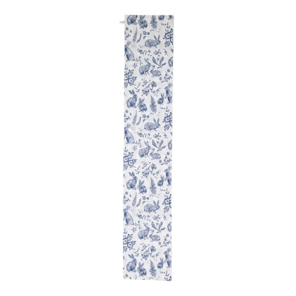 THE FARMHOUSE BY RACHEL ASHWELL Blair Bunnies Blue 16X90 Reversible Table Runner
